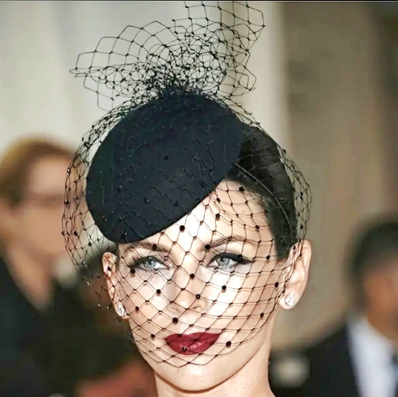 Exquisite Simple Elegance Black Dotted Lace Veil Fascinator a Celebrity Favorite main image 6